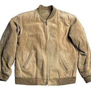 Roundtree & Yorke Men’s Tan Suede Leather Bomber Jacket Size Medium‎